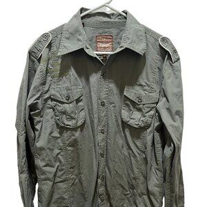 Roar Shirt Mens Large Green 100% Cotton Embroidered Fit Long Sleeve Button-Up